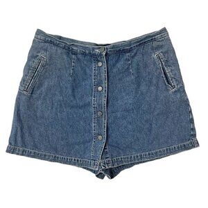 Vtg Skort Button Snap Front Denim Jean Mini Skirt Sz 16 90s Y2K Sporty Grunge